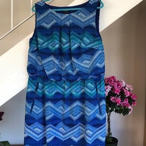NWOT. Plus size dress. Lovely blue zigzag print.